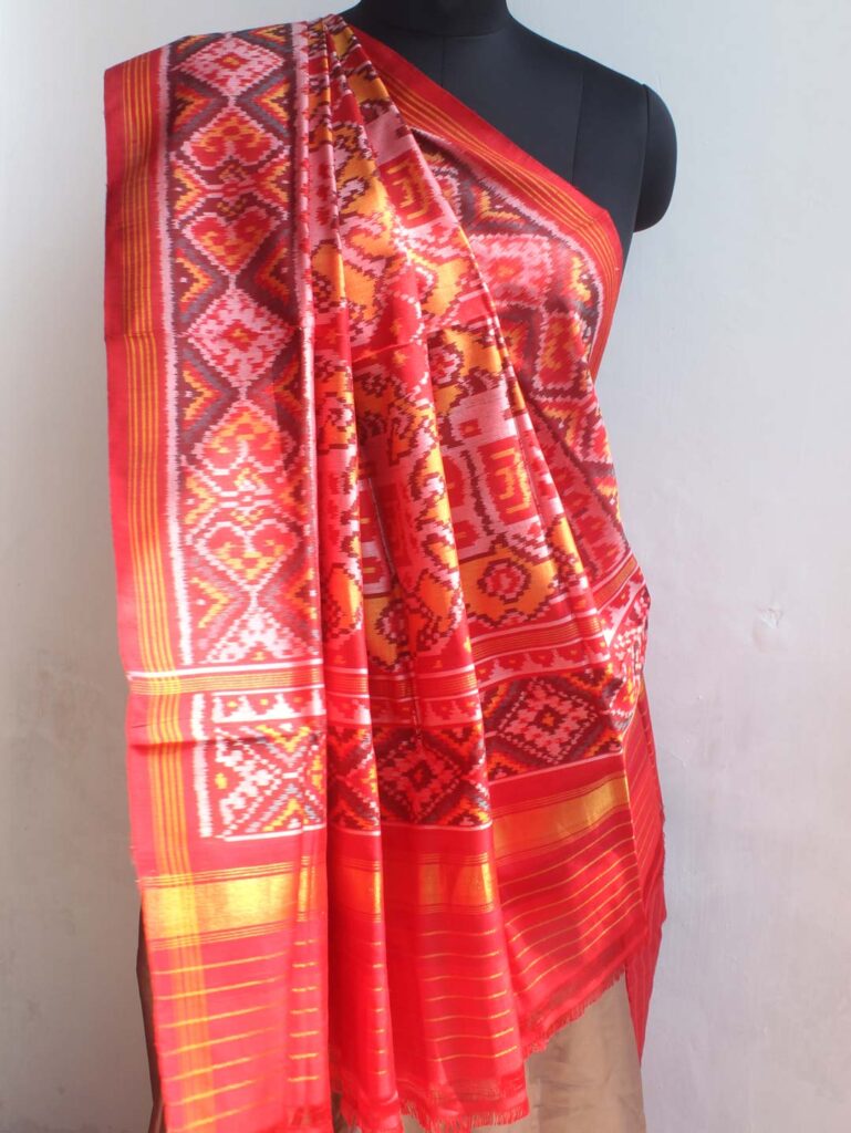 Red and Yellow Semi-double Patola Silk Dupatta at Shilphaat.com