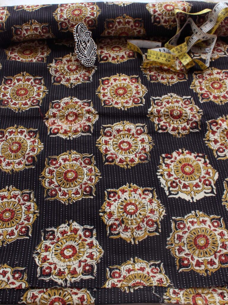 Black-kanthawork-block-printed-cotton-fabric Shilphaat
