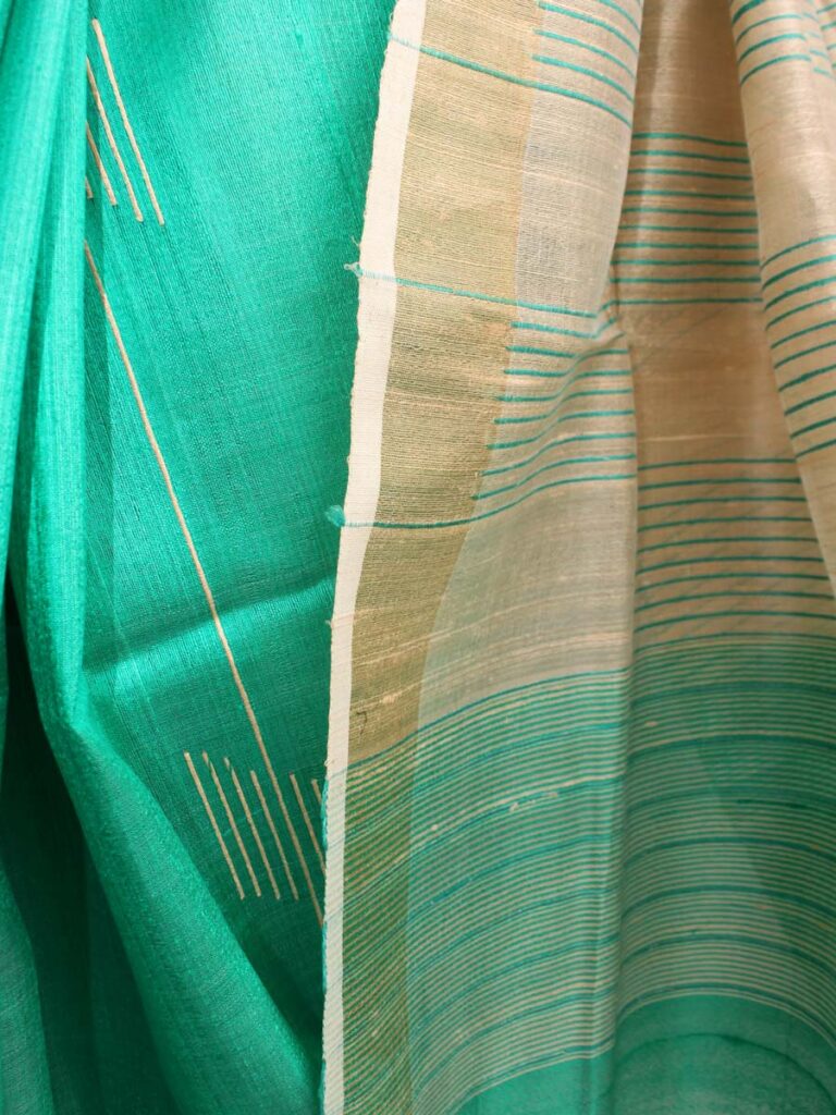 Sea-green-and-Beige-pure-tassar-silk-handloom-Sari--shilphaat