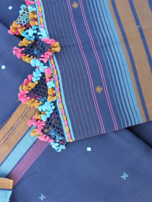 Gray-Blue-mirrorwork-cotton-Bhujodi--ladies-Suit- Shilphaat