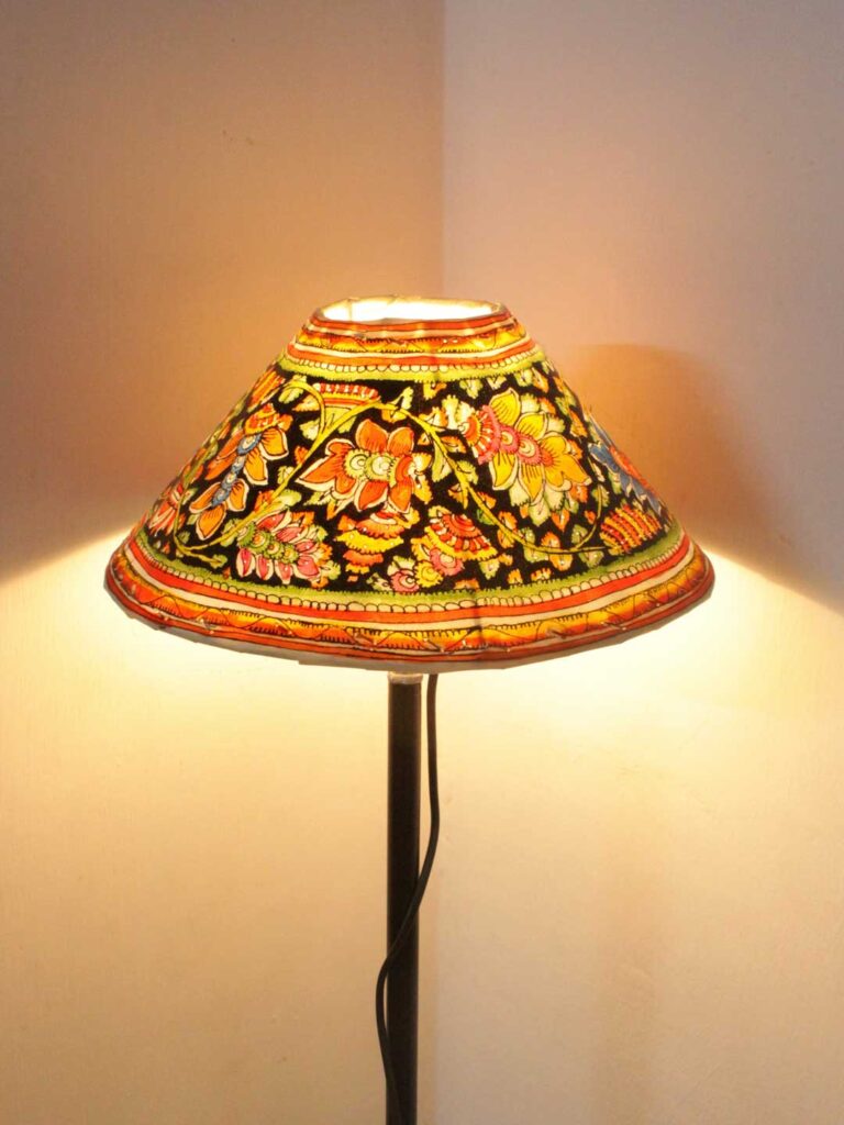 Black-base-floral-tholu-bommalata-lampshade-Shilphaat