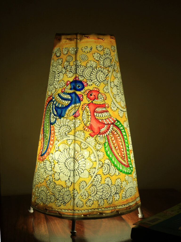 Peacock-on-yellow-big-tholu-bommalata-table-lamp Shilphaat