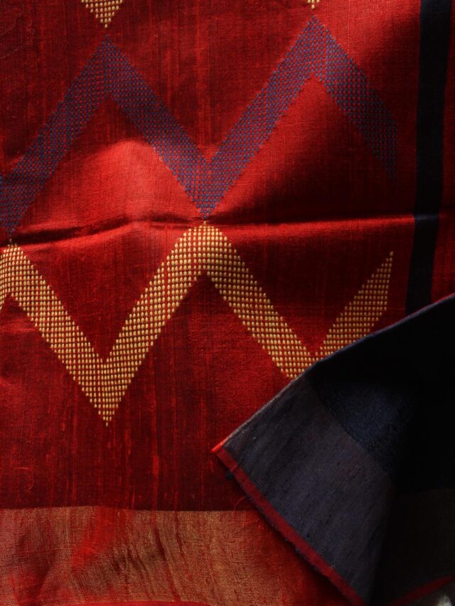 Red-and-Blue-Bhagalpuri--dupion-Silk-Saree at Shilphaat.com