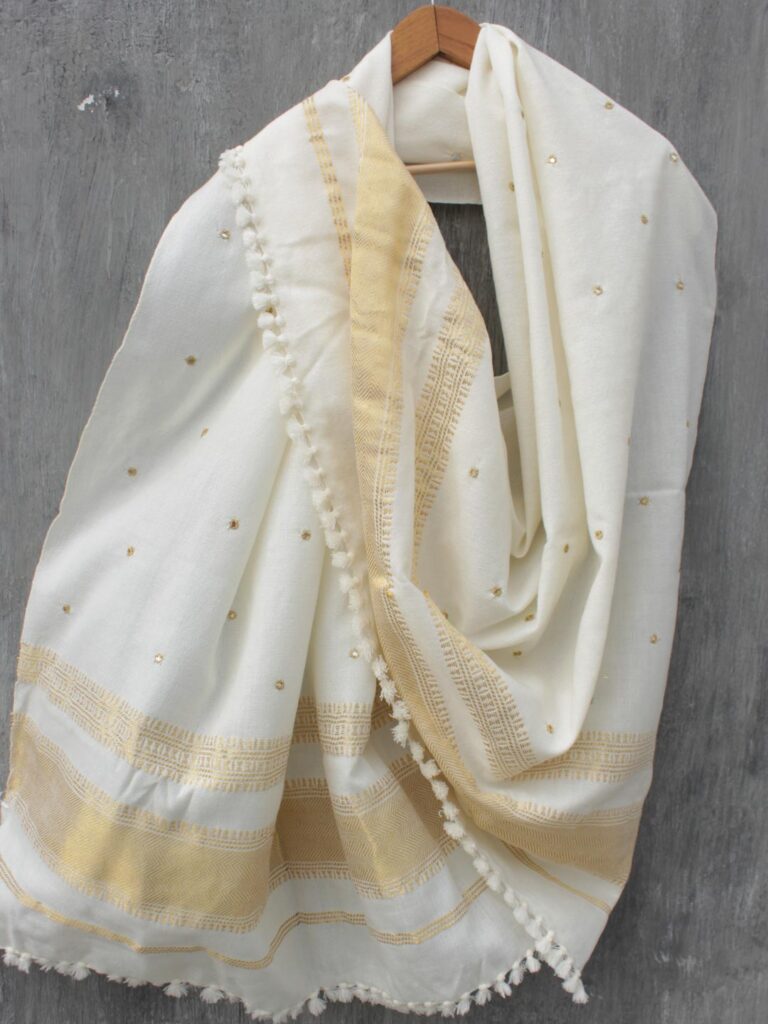 Cream-white-and-golden-mirrorwork-shawl