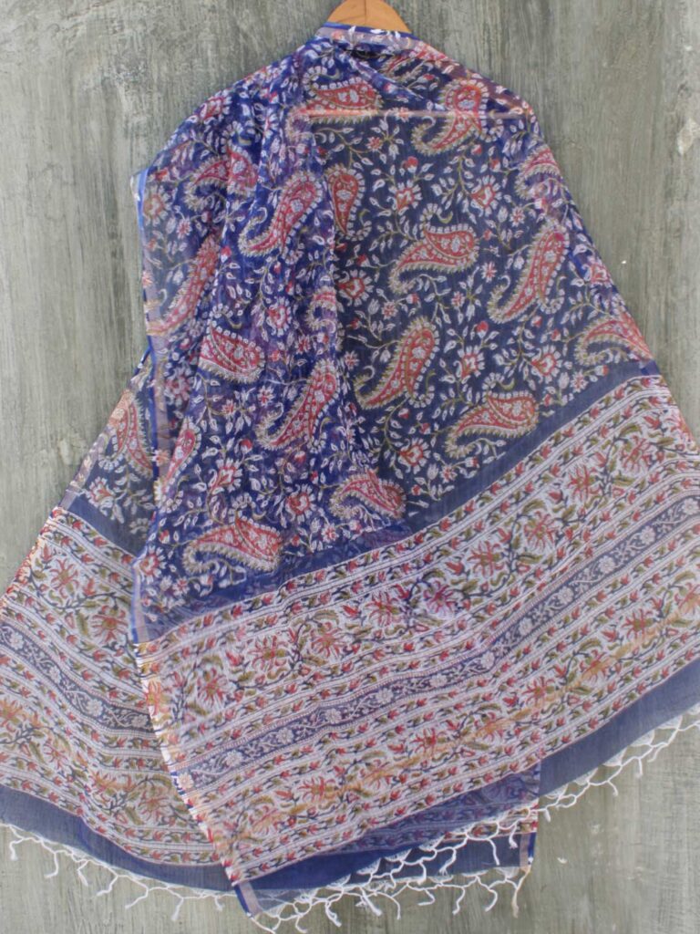 Blue-and-red-Paisley-Block-printed-kota-cotton-dupatta
